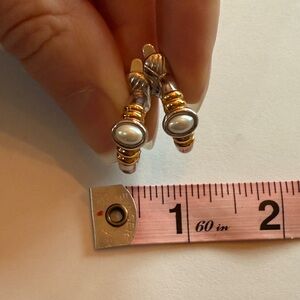 Vintage Gold and Silver Pearl Accent Hoop clip on Earrings - Unbranded